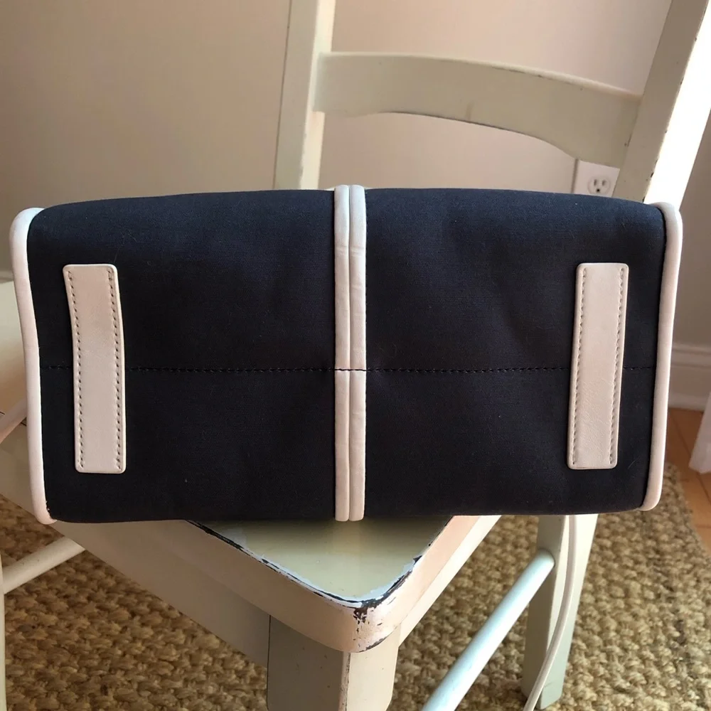 New: Kate Spade Sam Canvas Satchel. Navy with White Leather.
